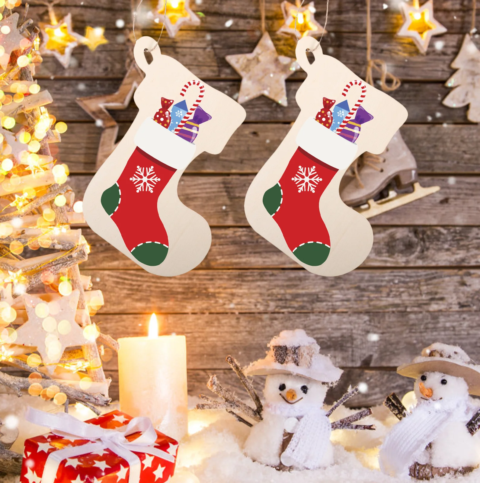 

10pcs Wooden Christmas Ornaments Unfinished Cutouts For Diy Painting Crafts Holiday Decorations Tree Hanging Blank Wood Slices