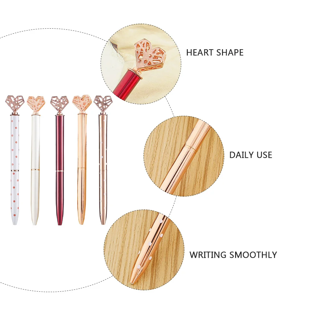 

5Pcs Premium Ink Heart Shape Ballpoint Pen Portable for Scrapbooking Diaries Study Notes Writing Pen Ballpoint Pens