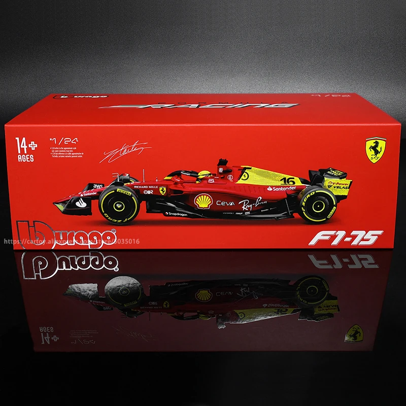 Bburago 1:24 F1 75-lecie Ferrari Monza F1-75 #16 leclerc #55 sainz formuła 1 symulacja aluminiowy Model samochodu zabawka rzemieślnicza