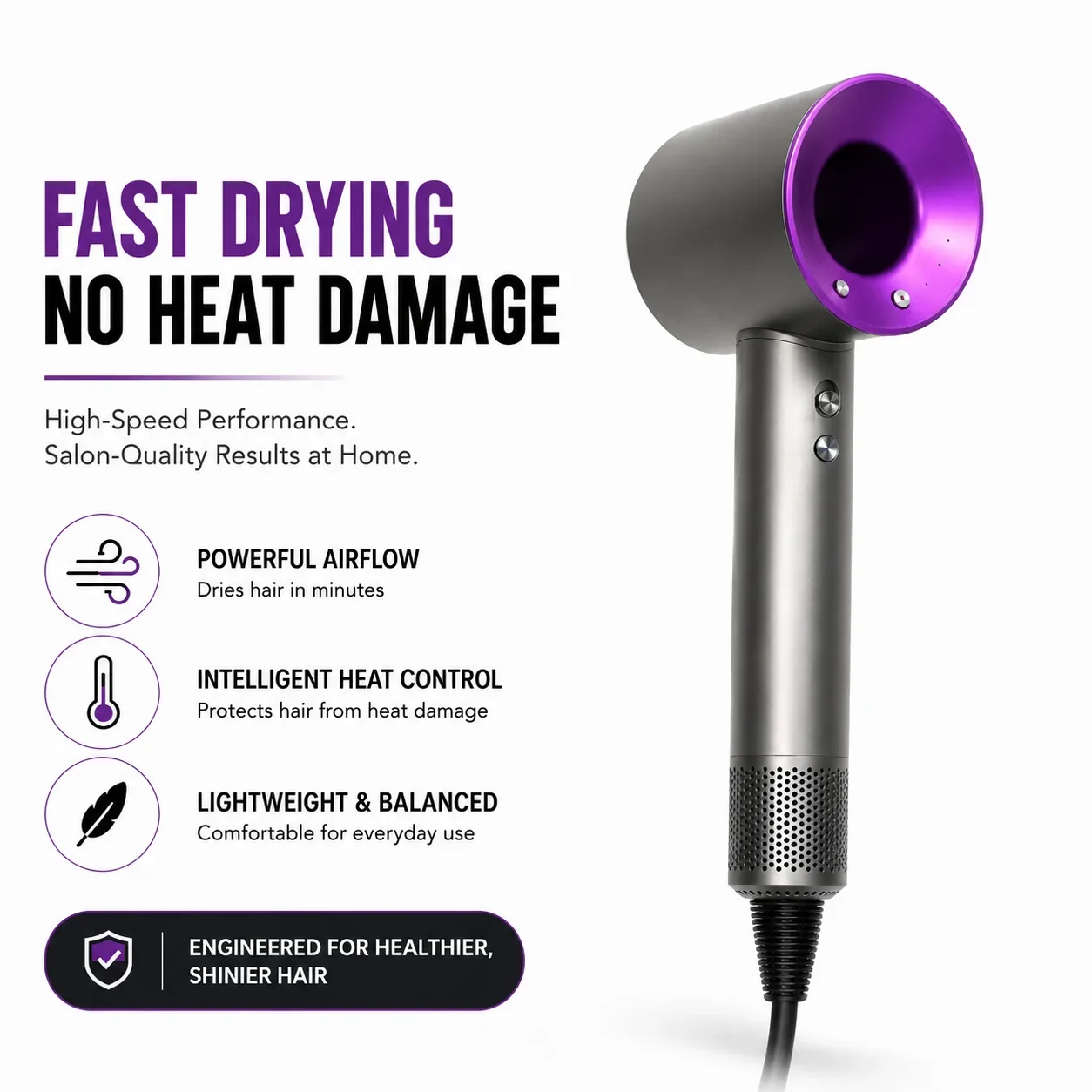 New Arrival Upgraded Bladeless Hair Dryer | High Speed Turbo Motor | Pro Version High Power Quiet Quick Drying | Ionic Hair Care
