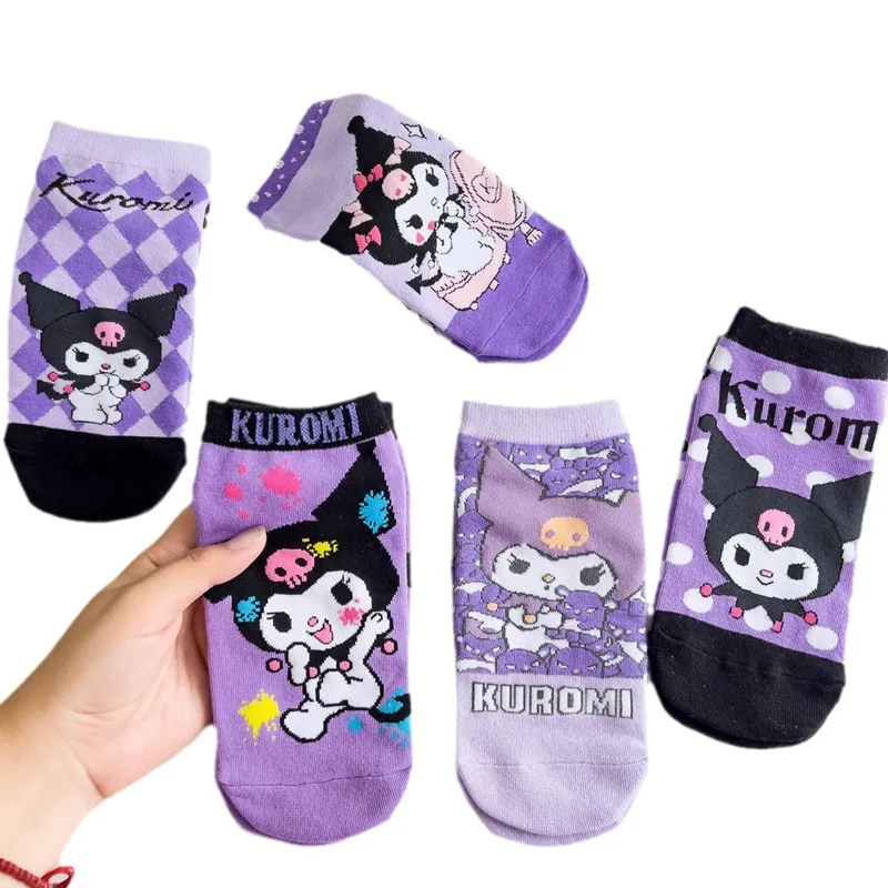 Sanrio-meias roxas para mulheres, meias finas femininas para barco, respirável e fofa, dia de tornozeleira, verão