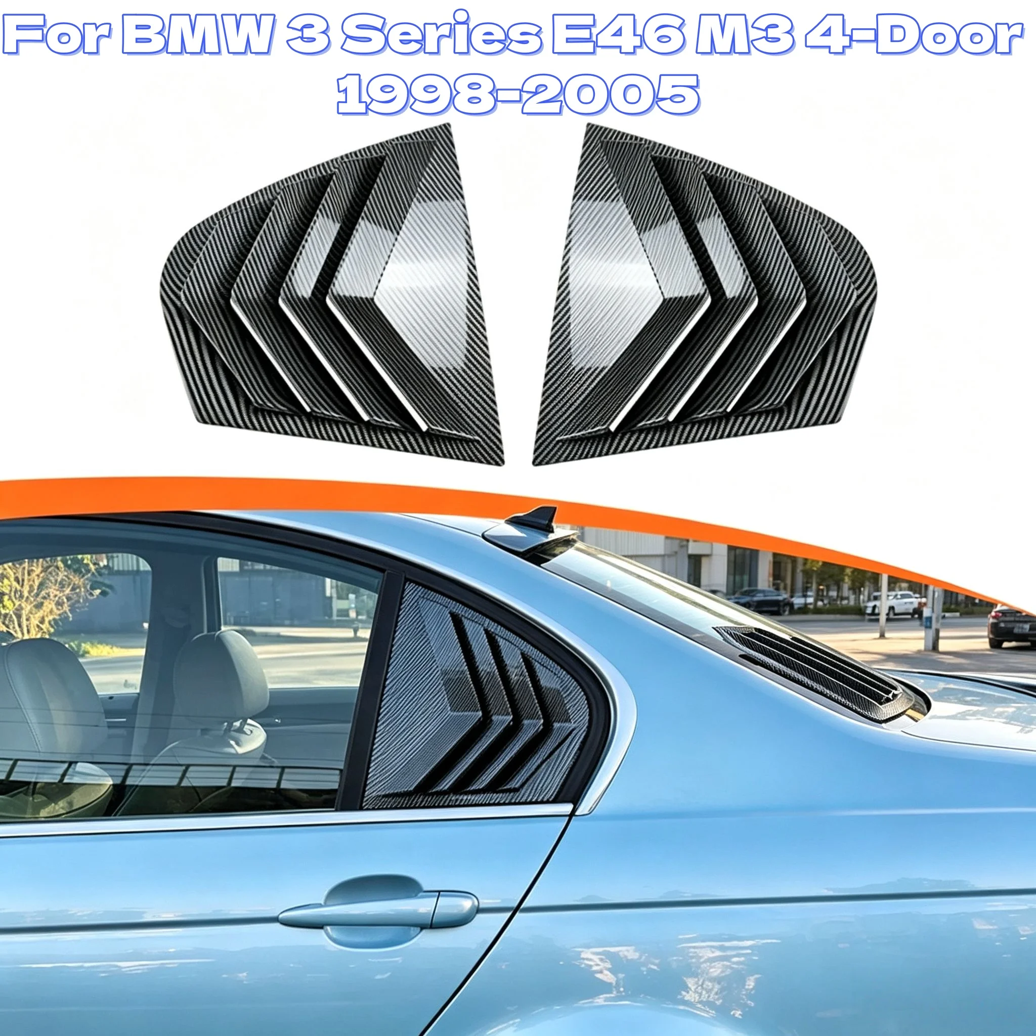 2PCS 4-Door For BMW 3 Series E46 M3 1998-2005 Rear Side Window Trim Spoiler Window Shutter Cover Louver Air Vents