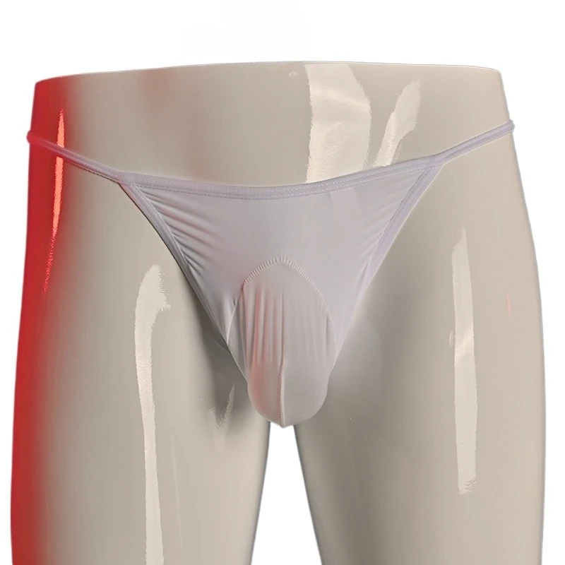 Men'sThong Oil Glossy Pouch Panties Sexy Low Waist Hollow Floral Embroidery T-Back Ice Silk Elastic G Strings Sissy Lingerie