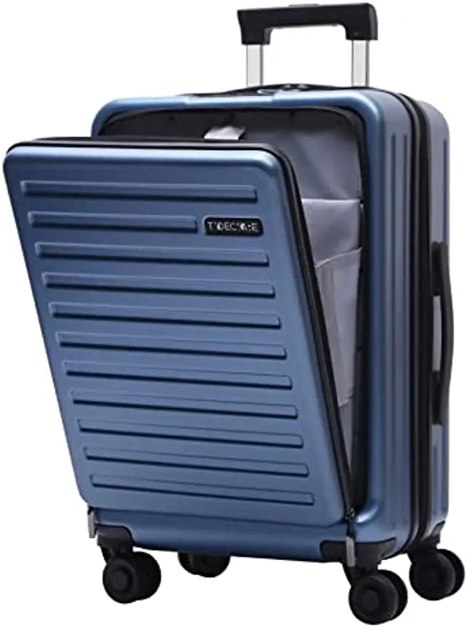 TydeCkare 20 Inch Carrry On Luggage with Front Pocket, 45L, ABS+PC Hardshell Suitcase with TSA Lock & Spinner Wheels, Ice Blue