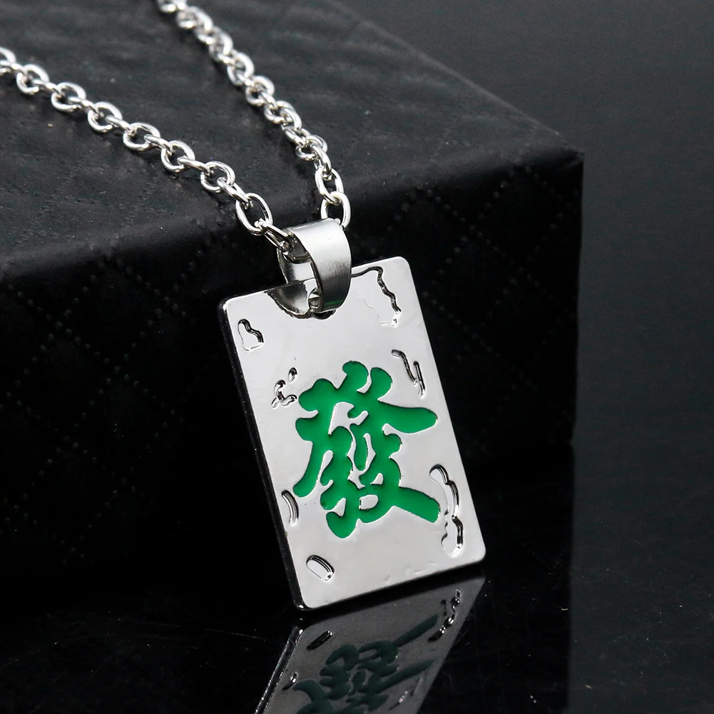 Feshion Lucky Chinese Characters Necklace Fortune Wealth Tag Pendant Earring Majong Dangle Ear Hook Woman Friend Jewelry Gift