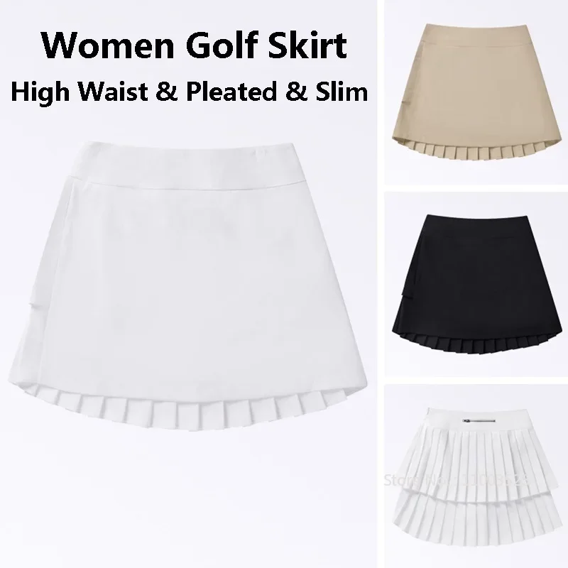 

Women Breathable High Waist Golf Skirt Summer Double Layer Pleated Skort Ladies Slim A-line Athletic Culottes Tennis Pantskirts