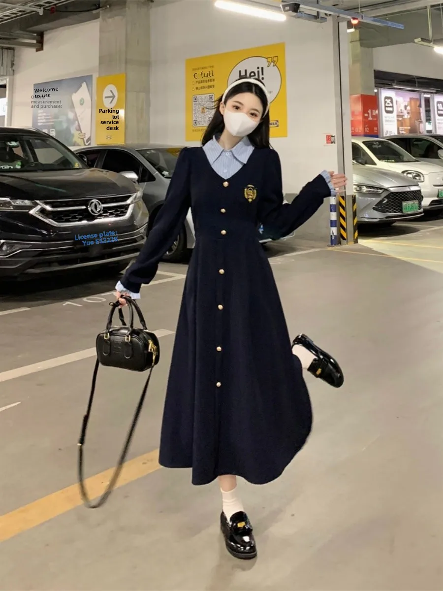 

plus Size Academy Sle Long Sve A-Line Dr Women's Spring New Slimming Waist Cinched Age-Defng Dr Korean Sle