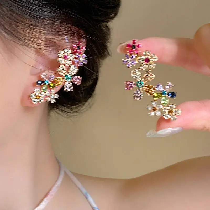 Elegantly Designed Zircon Flower Earrings in Romantic Colors for Women and Girls, Perfect for Parties and Gifting.