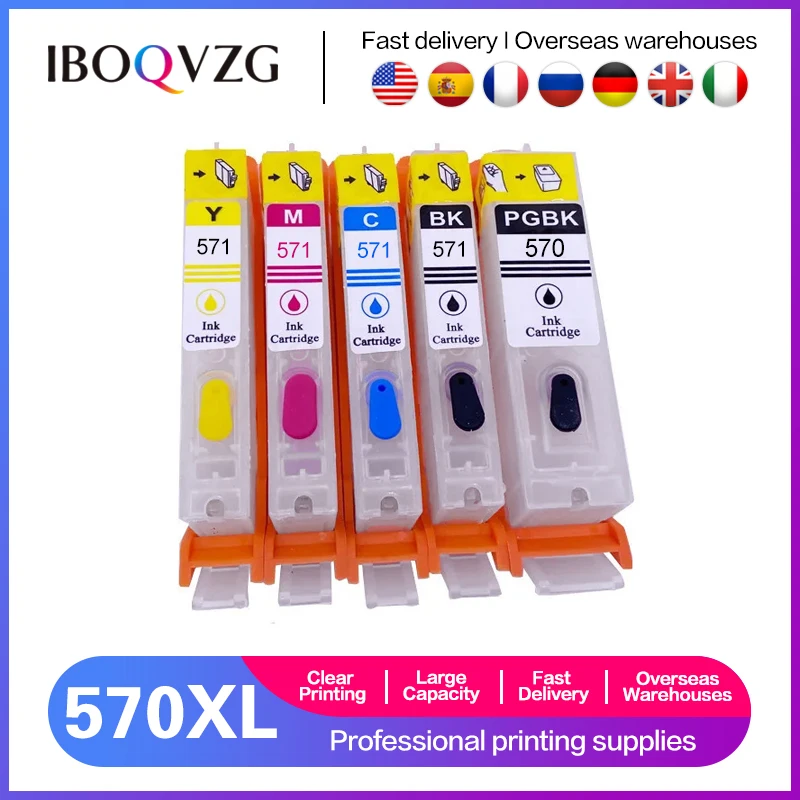 IBOQVZG 570 571 PGI-570 PGBK CLI-571 Refillable Ink Cartridge For Canon PIXMA MG5750 MG5751 MG5752 MG5753 MG6850 MG6851 MG6852