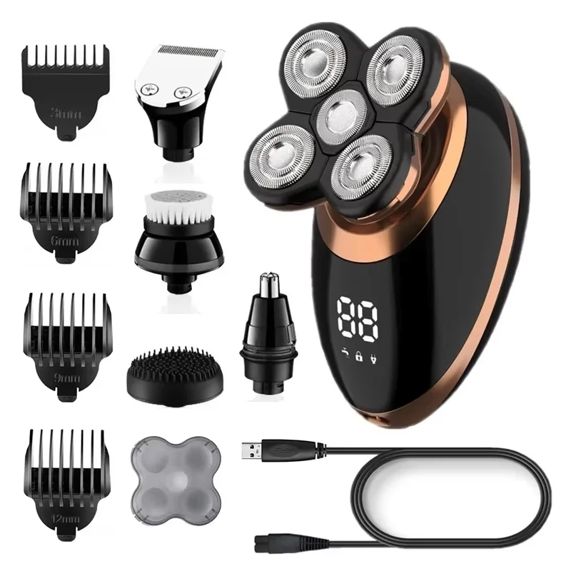 RESUXI 5 in 1 USB Rechargeable Men Washable Five Floating Heads Shavers Hair Clipper Nose Ear Hair Trimmer Shaving Beard Machine