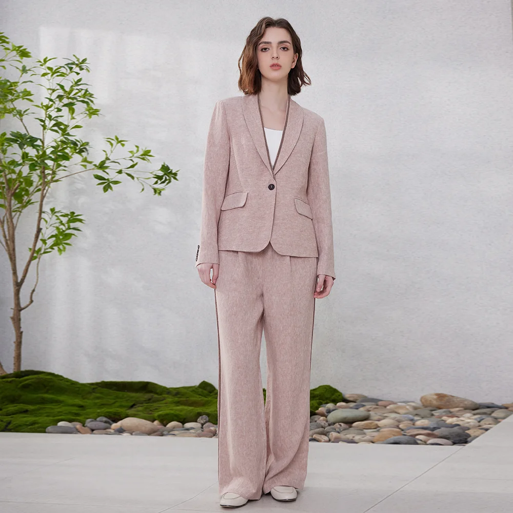 K1186WK1187W 100% Linen Formal Women Blazer And Pants Set Women Suits Office Formal Women\'s Clothing