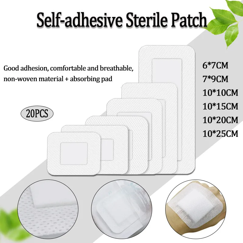 Patchs auto-adhésifs, 20 pièces, grands pansements stériles, plâtre Non tissé pour plaies, pansement adhésif, bande cutanée