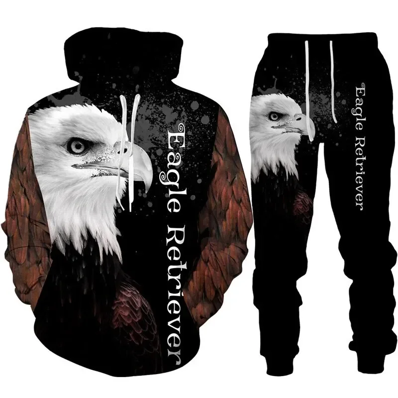 Men\'s Animal eagle Hoodie Set 3D Printed Men\'s Tracksuit Sets Casual Hoodie Pants 2pcs Sets Oversized Loose Pullover Men suit