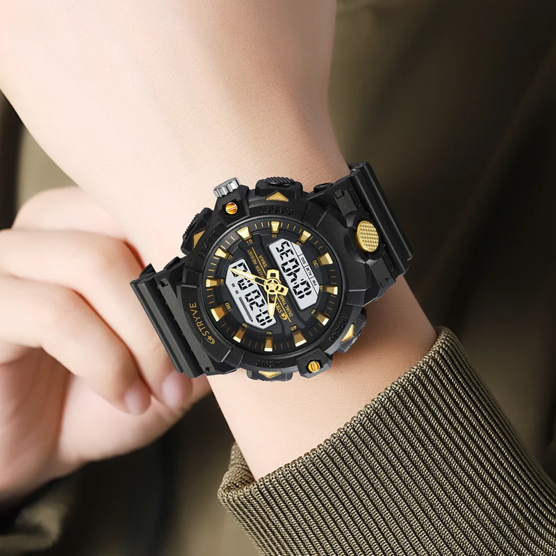 New STRYVE Watch 8028 Digital-Analog Dual Movement Good Quality Men\'s Watches 5ATM Waterproof Watches Fashion Luminous Calendar