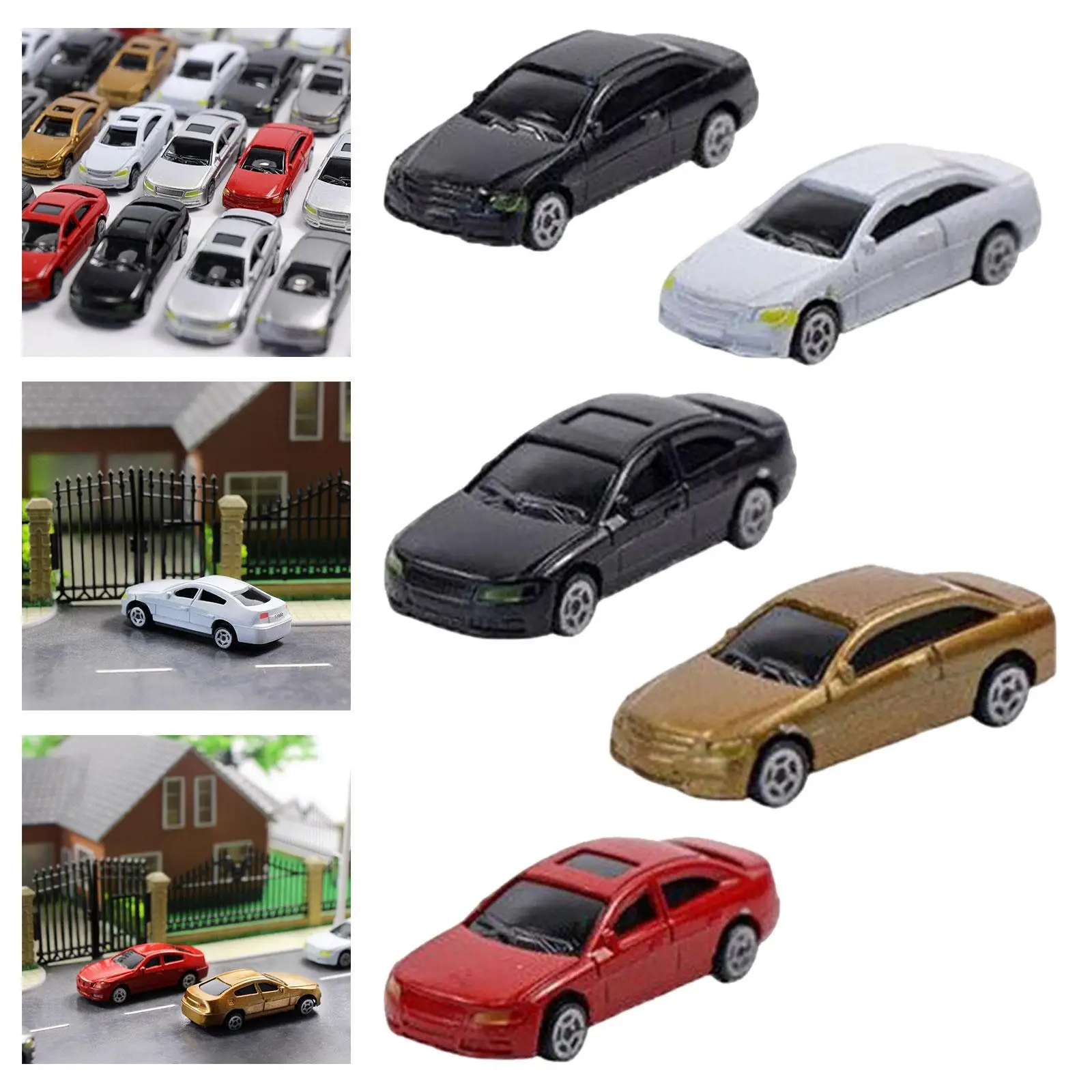 5 Pieces Mini Scale Model Car 1:87 Trains Railway Parking HO Scale Table