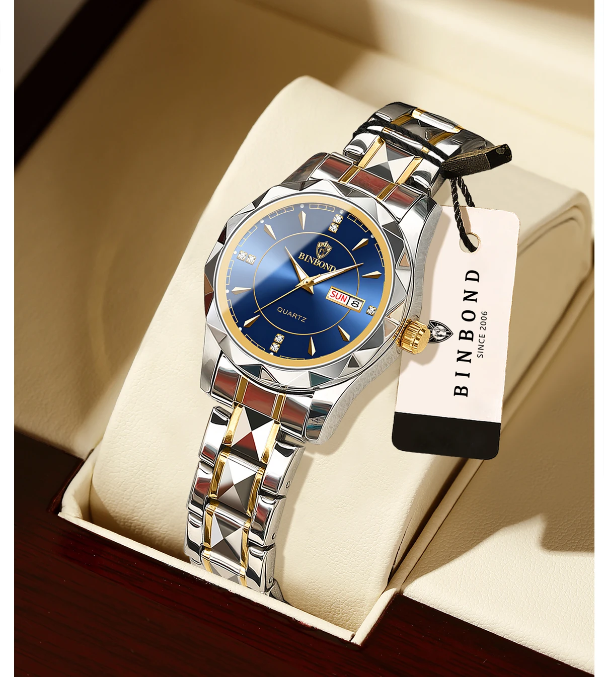 BINBOND Luxus-Quarz-Armbanduhren für Damen, leuchtend, wasserdicht, Wochenanzeige, automatisches Datum, Damenuhren, modisch, lässig, Reloj – Detail 16