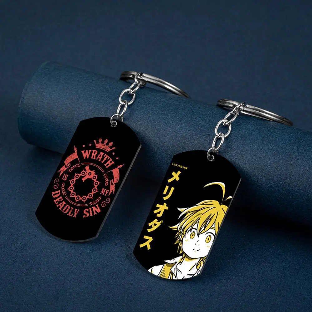 Fashion Vintage Charm Anime The Seven Deadly Sins Keychain Meliodas Elizabeth Liones Alloy Keyring Holder Gift for Men Car Key