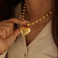 6/8mm Stainless Steel Ball Bead Necklaces For Women Men Gold/Silver Color Metal Fat Peach Heart Pendant Jewelry