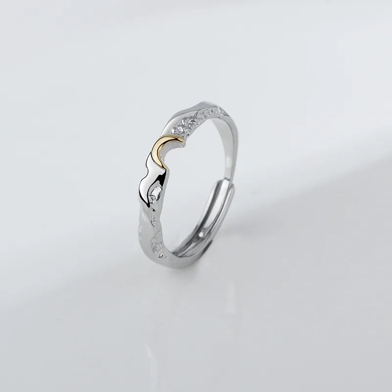 Nuevo anillo de dedo europeo S925 de plata esterlina Golden Moon Sun para parejas ajustable para mujeres, joyería de regalo de boda para fiesta de cumpleaños