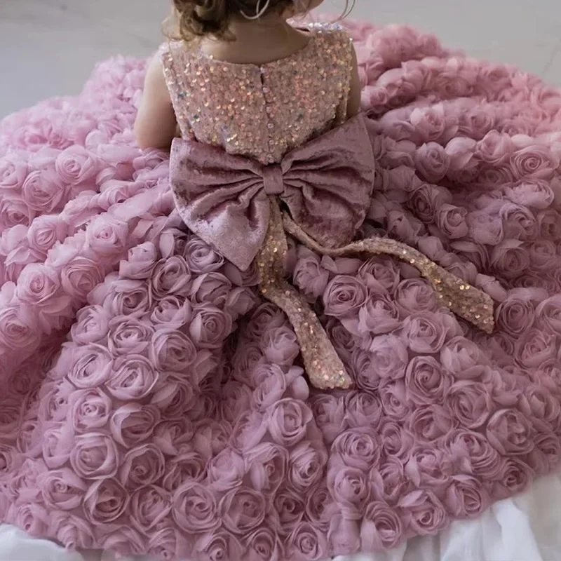 Applikationen elegante Brautkleider für Mädchen Baby Spitze Prinzessin Kleid Geburtstag Event Kleid Baby Mädchen Weihnachten Geburtstag Vestido