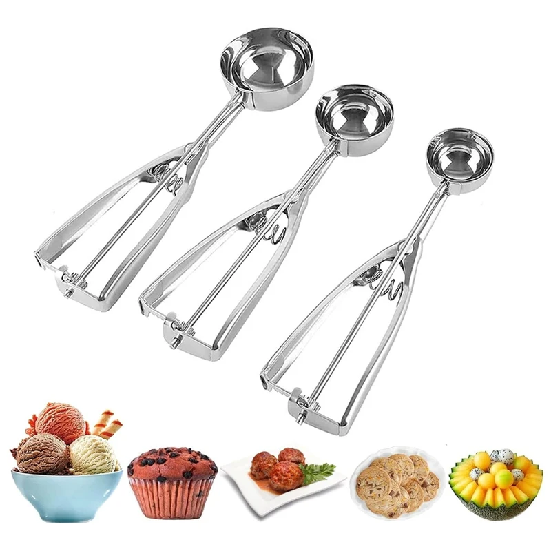 Stainless Steel Ice Cream Scoop Ice Cream Ball Digger Fruit Watermelon Baller Measuring Spoon for Cake Dessert Kitchen  JJ1651