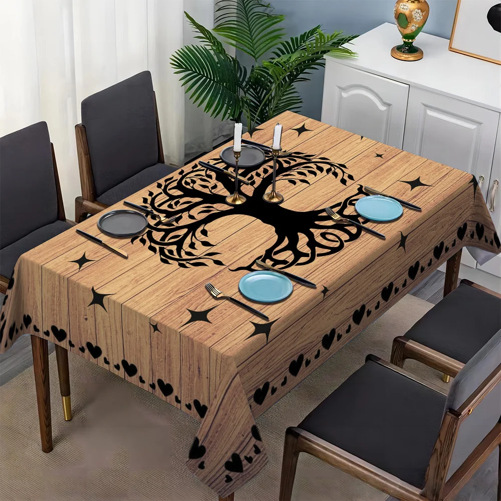 VIKAMA Tree of Life Rectangular Tablecloth Wood Grain Print Waterproof Table Cover Nordic Dining Home Decor