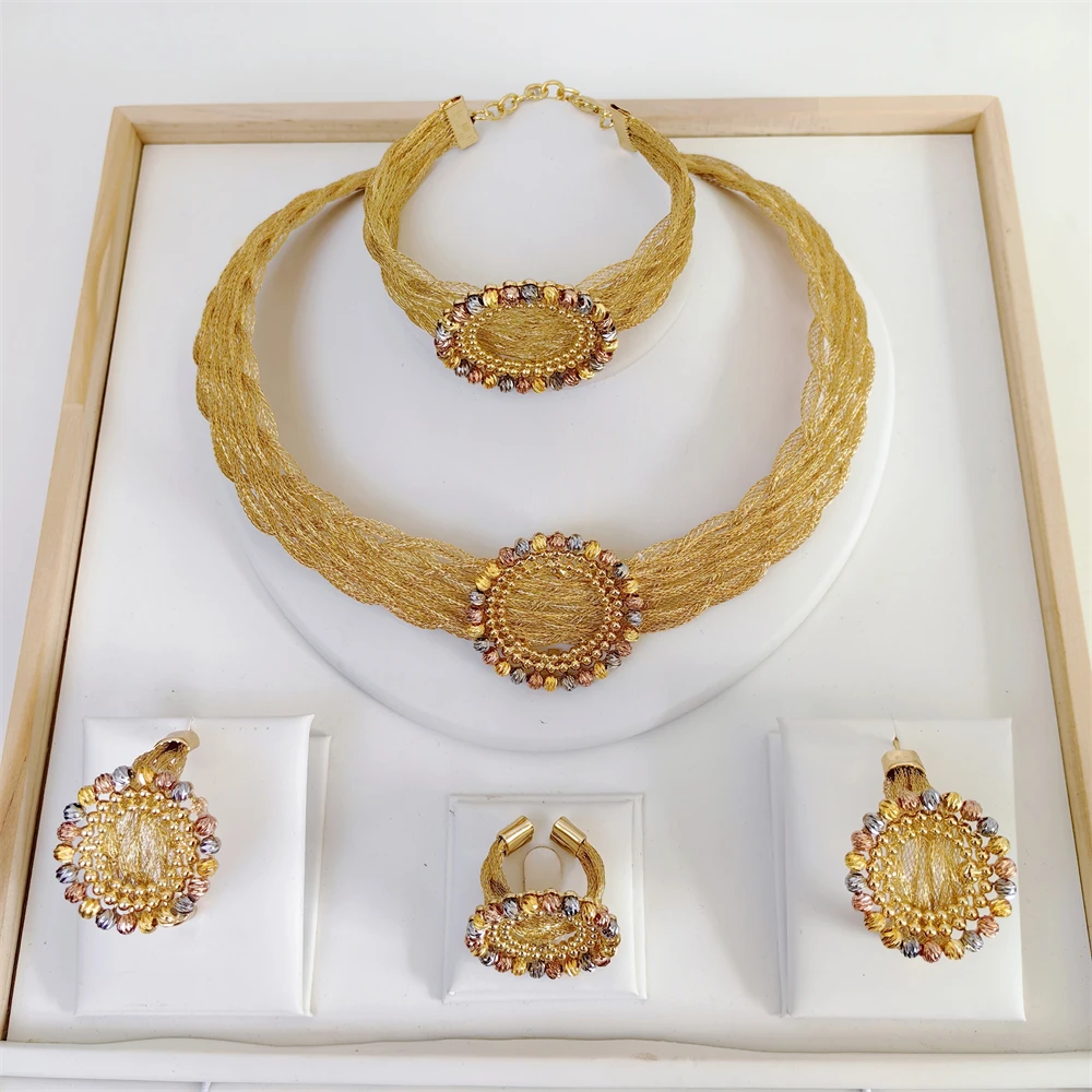 

Italy Simple Style Big Bold Necklace Luxury Quality African Bride Jewelry Set For Women Party Gifts