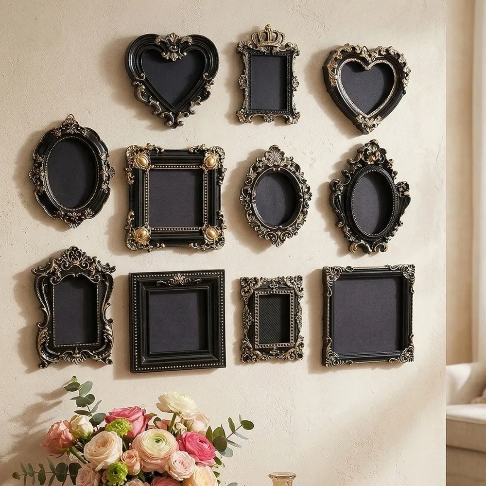 Hanging Mini Photo Frames Photographic Props Wall Space DIY Vintage Picture Frame Black Gold Resin Wedding Photo Display Frames