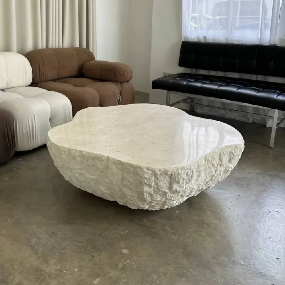 Natural Limestone Marble Coffee Table High End Luxury Modern Design Living Room Designer Center Table for Home Decor