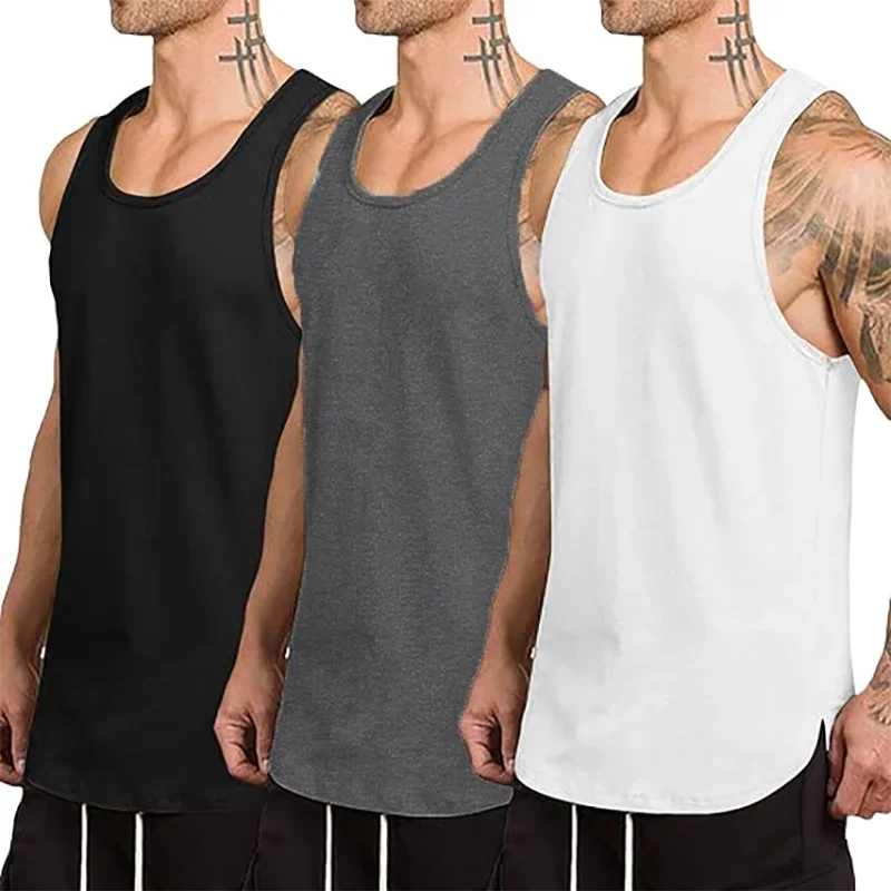 1/3 Stück schlichte Herren-Fitness-Laufwesten, Fitnessstudio, Bodybuilding, Muskel-Tanktops, Training, Joggen, Sommer, ärmellose Baumwollkleidung