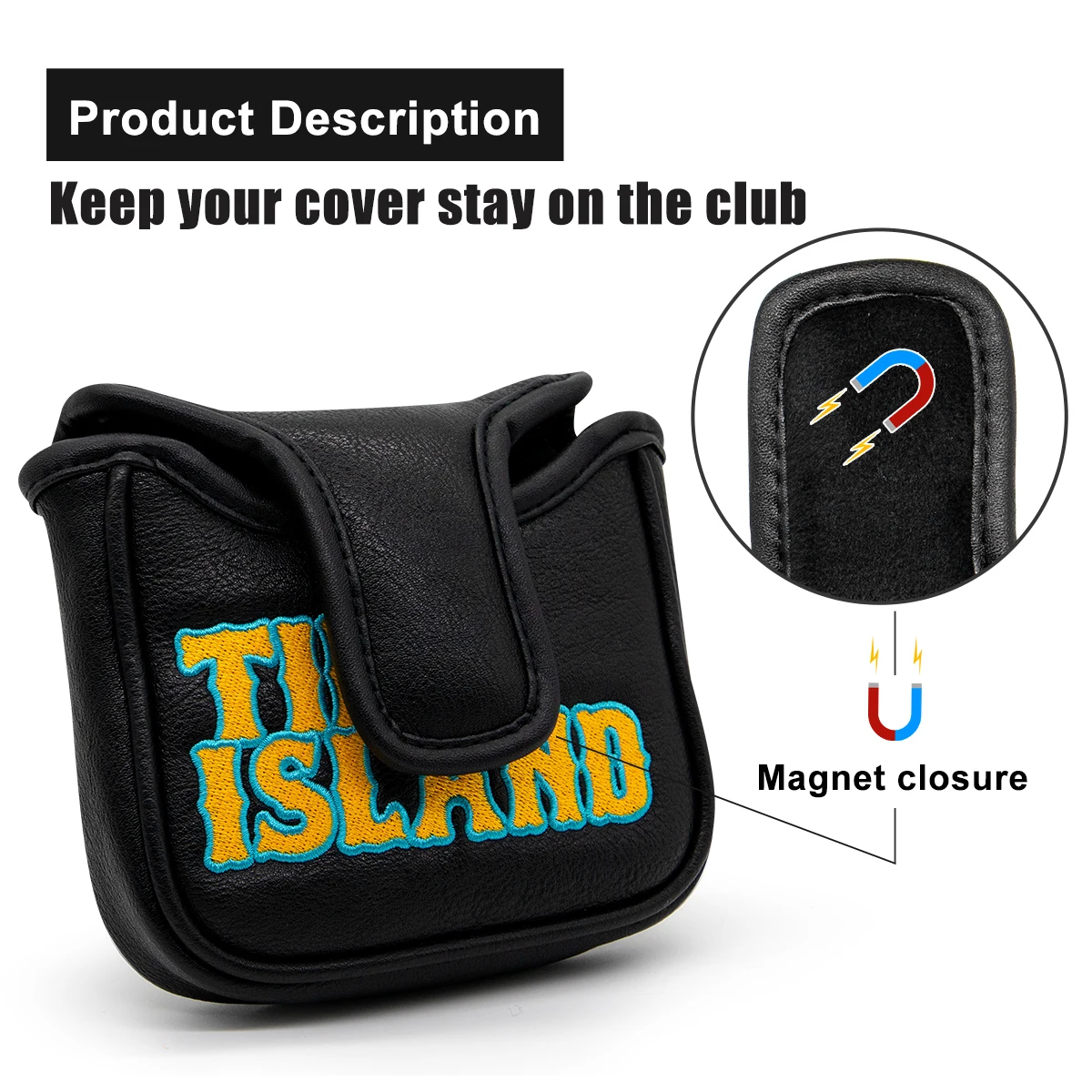 Tiki Island Golf Mallet Putter Cover, Headcover with Magnetic Closure, Elegant Embroidery, Premium Lea