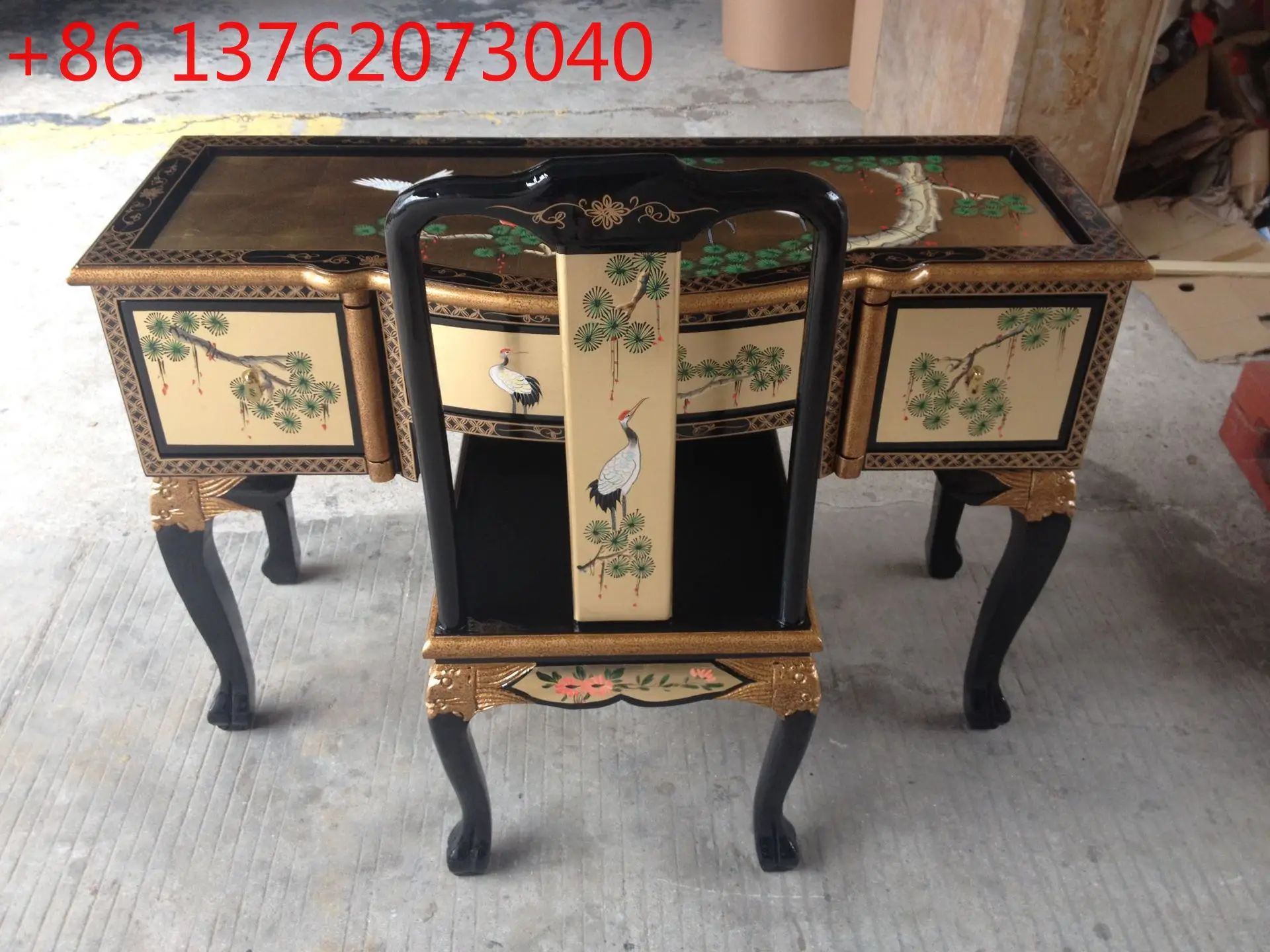 Furniture: Gold leaf desk and chair combination court hand-painted high-end desk