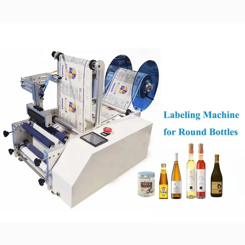 

Semi Automatic Roll Sticker Round Bottle Self-adhesive Sticker Wrap Around Wine Bottles Labeling Machine