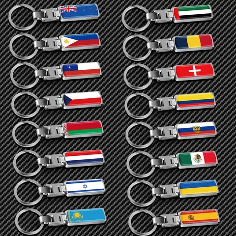 3D Metal Flags Badge Keychain Car Keyrings Key Chains Fobs for Kazakhstan Singapore Chile Germany Israel Romania Canada Emblem