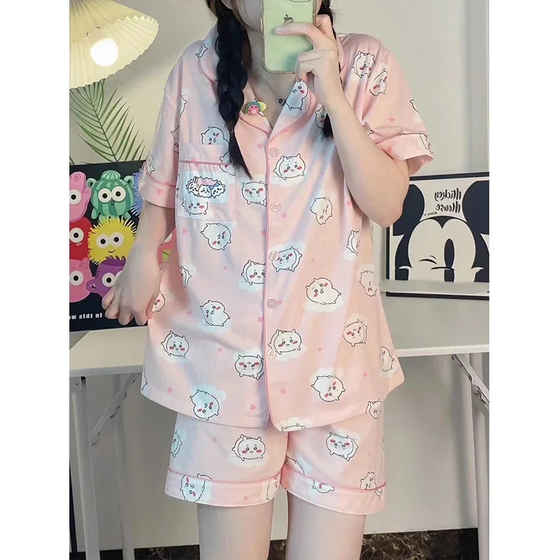 

Cartoon Chiikawas Pajamas Set Usagi Kawaii Anime Hachiware Leisure Home Sleeved Shorts Two Piece Set Pajamas Girls Gifts