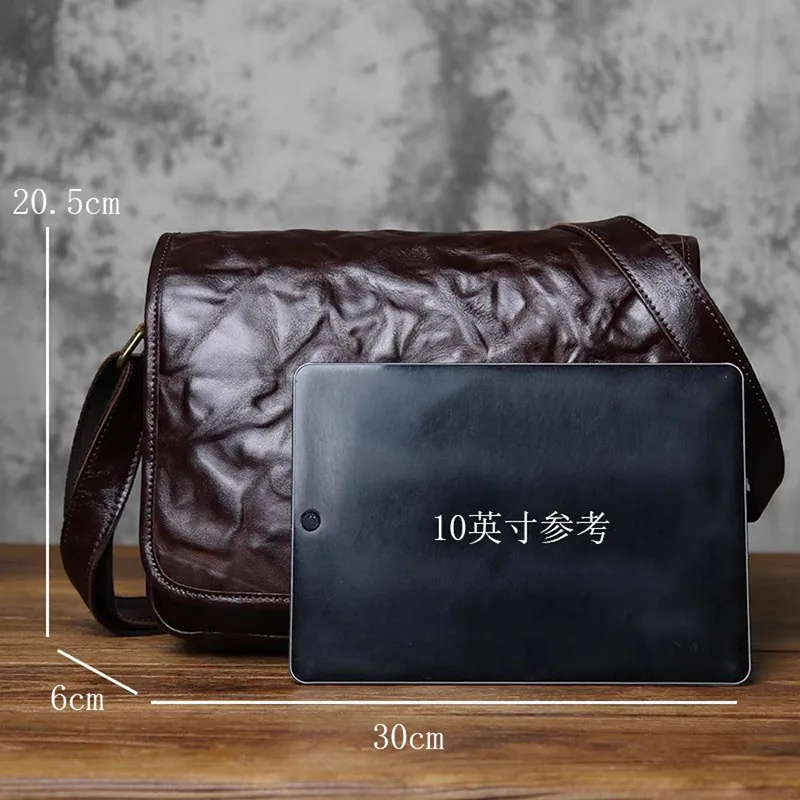 AETOO New retro genuine leather men's single-shoulder crossbody bag, vegetable-tanned top layer cowhide large capacity messenger