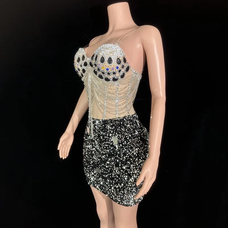 Sexy gogo vestido de noite cantor palco desempenho outfit lantejoulas dancehall rainha vestidos feminino festival festa mostrar traje yj283