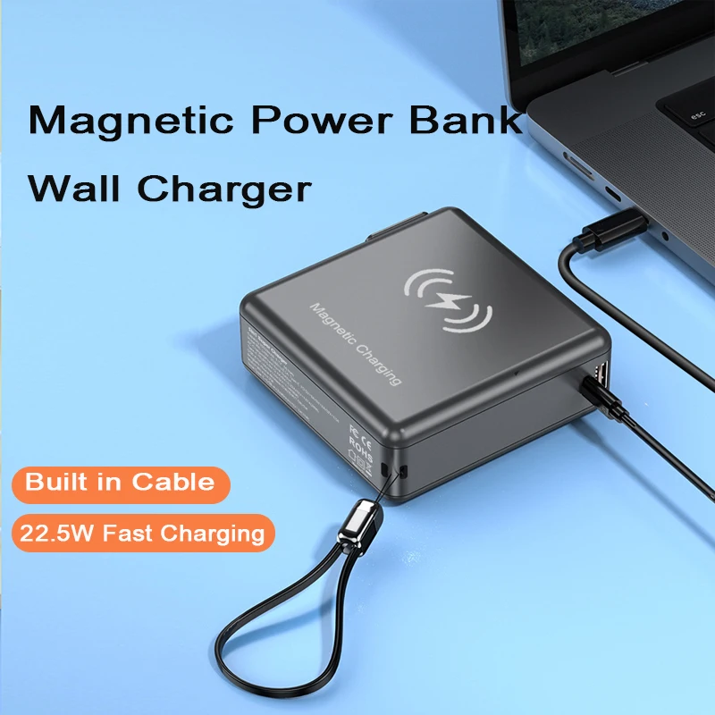 15000mAh MagSafe Power Bank with 22.5W Fast Charger Cable Wall Plug for iPhone 15 14 Xiaomi Samsung  Magnetic Wireless Poverbank