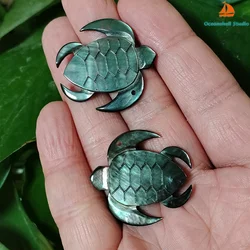 2 PC Black Mother of Pearl Shell Pendant Tortoise Shape Pack-for Crafts Mop Charm Bead, Jewelry Making, Inlay, DIY Project