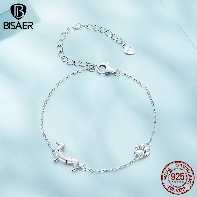 BISAER 100% 925 Sterling Silve Cute bassotto bracciale Pet Dog Bangle placcato platino per le donne Party Fine Jewelry ECB262