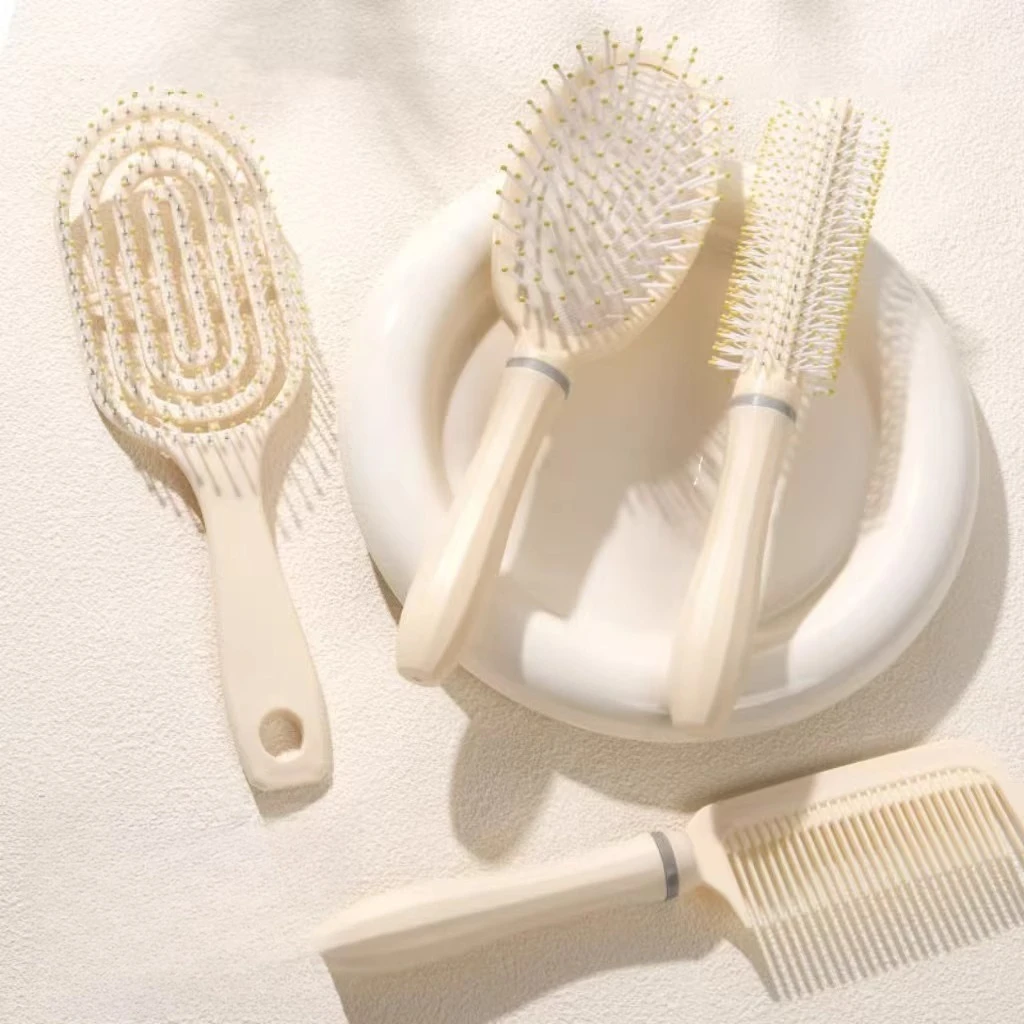Minimalist Beige PlasticHair Brush Set Detangling Anti-Static Scalp Massage Comb for Women Girls Home Salon Daily Hair Care Gift