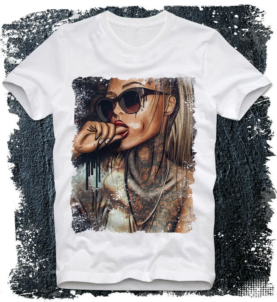 heavyweight  Shirt Hot Sexy Tattoo Art Girl Pinup Pin-Up Fresh Swag Gangster Gangsta Cotton Tshirt Hip Hop funny Cartoon clothes