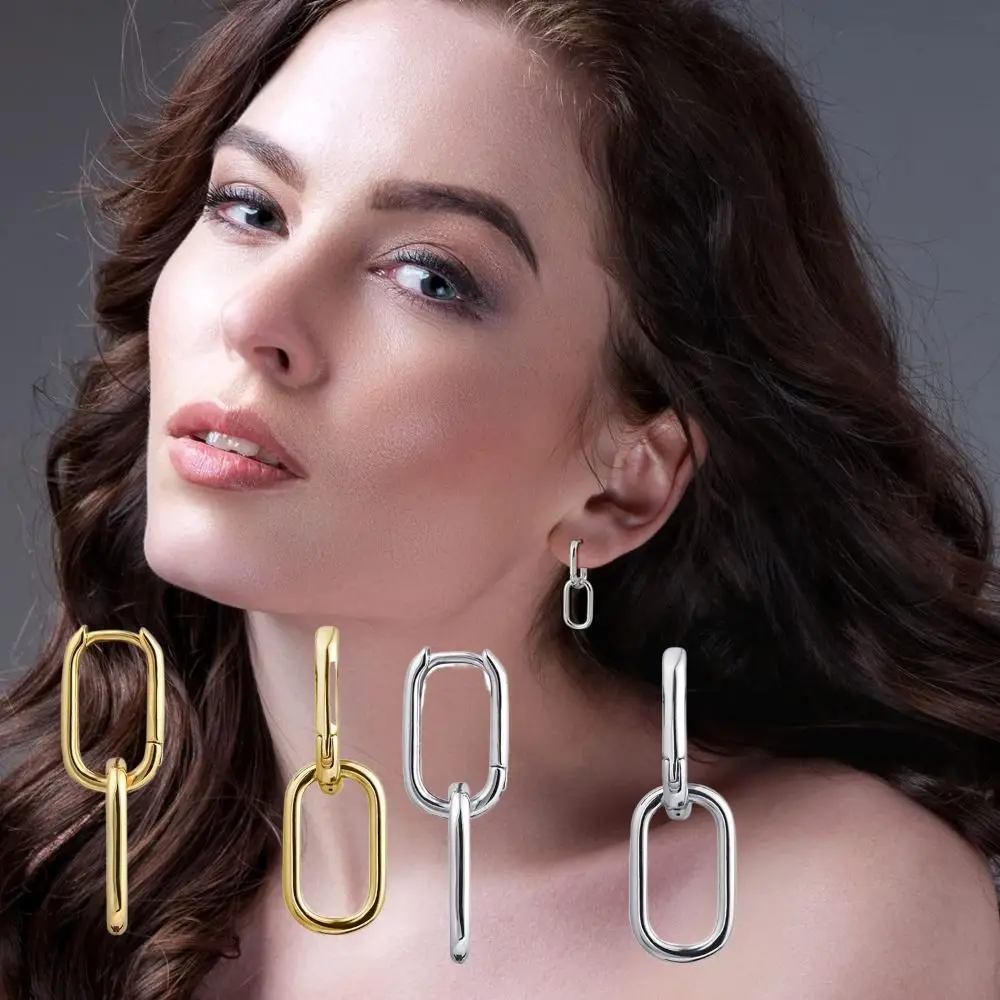 1Pair Silver Gold Double Oval Hoop Earrings for Women Minimalist Design Small Hoop Earrings Square Hoop Earrings Quirky Earrings