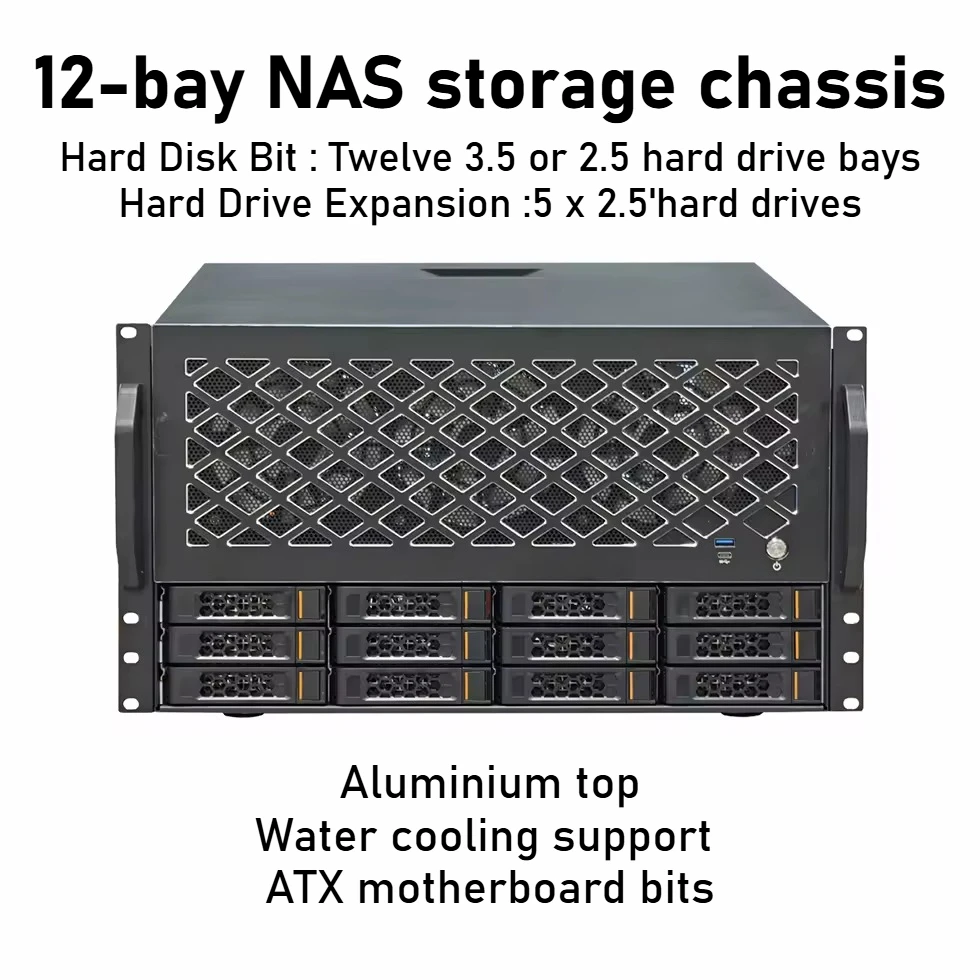 12 Disks Nas Case Storage Chassis, Support 360 Cold Row, ATX Motherboard Bits, Desktop Rackmount Enterprise Storage Server