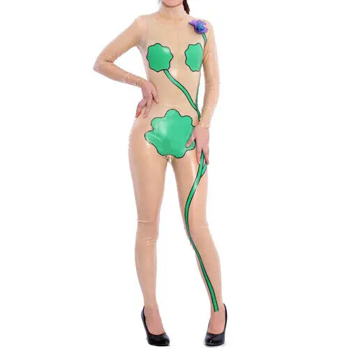 

Latex rubber transparent 0.4mm tight fitting jumpsuit full body green fashion handmade role-playing Halloween