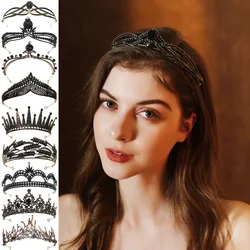 Luxury Diverse Crystal Black Dark Tiaras Crown Rhinestone Pageant Headpieces Party Hair Accessories Hawlloween Accessories