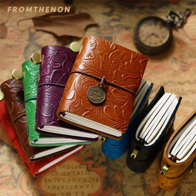 

Fromthenon Vintage Crazy Horse Cowhide Hand Made Traveler's Notebook Mini Loose Leaf Notebooks Mini Pockets Journal