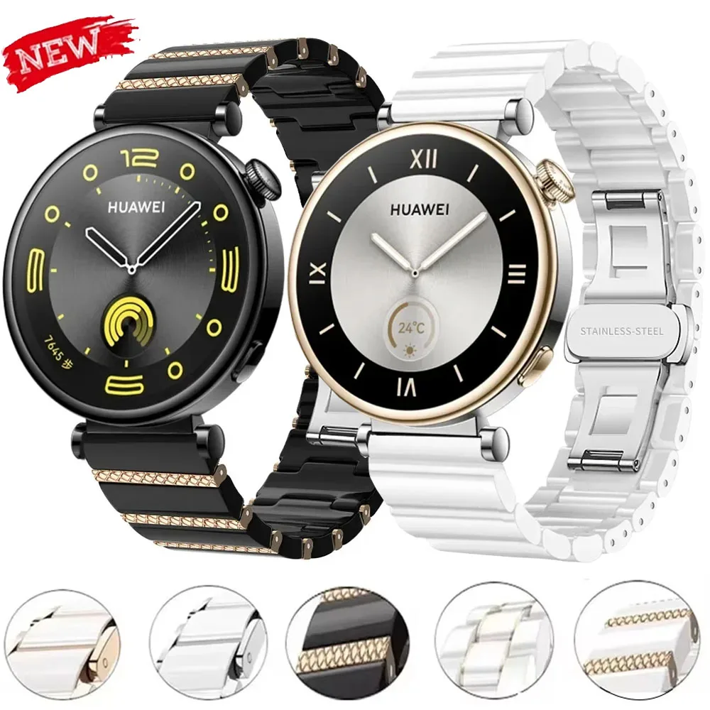 

Роскошный керамический + металлический ремешок 18 мм для Huawei Watch GT5 Pro 42 мм, женский удобный браслет, ремешок для часов Huawei Watch GT5 GT4 41 мм