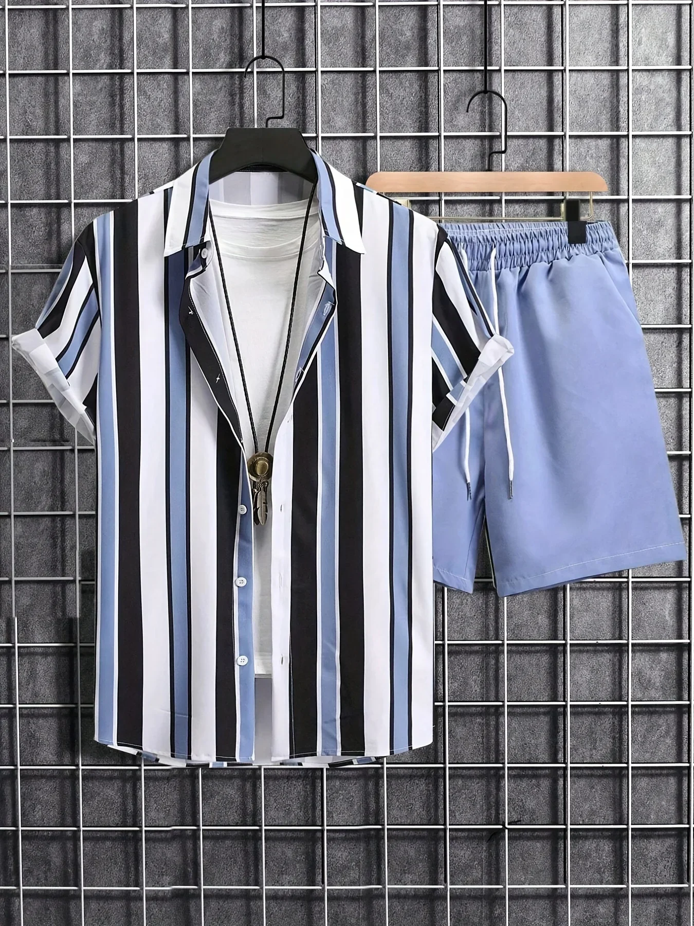 Fashion Summer Stripe 3D Print Men Shirt Sets Short Sleeve Shirt Oversized Casual Beach Shorts Streetwear Hawaiian Suits Clothes