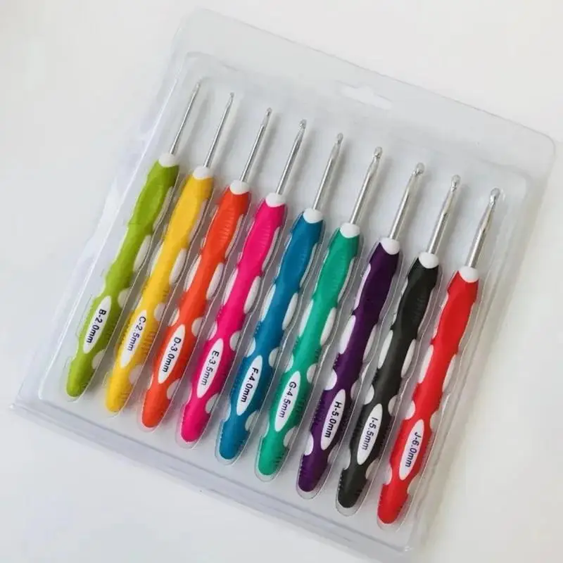 9pcs/set Multicolor Knitting Needles 2.0-10mm Soft Grip with Ergonomic Handle Crochet Hook